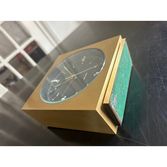 Image 1 of Vintage Jaz klok in geborsteld messing en glas, batterij-aangedreven uurwerk, 1976