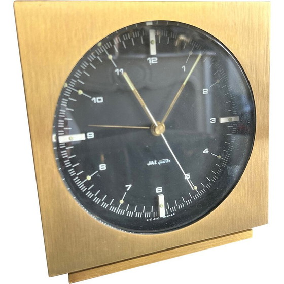 Image 1 of Vintage Jaz klok in geborsteld messing en glas, batterij-aangedreven uurwerk, 1976