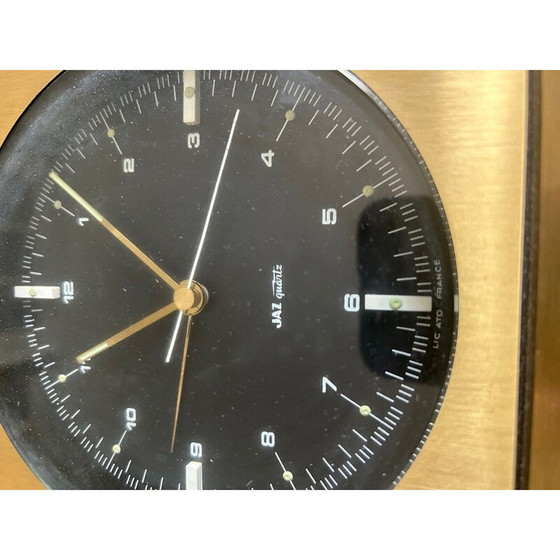 Image 1 of Vintage Jaz klok in geborsteld messing en glas, batterij-aangedreven uurwerk, 1976