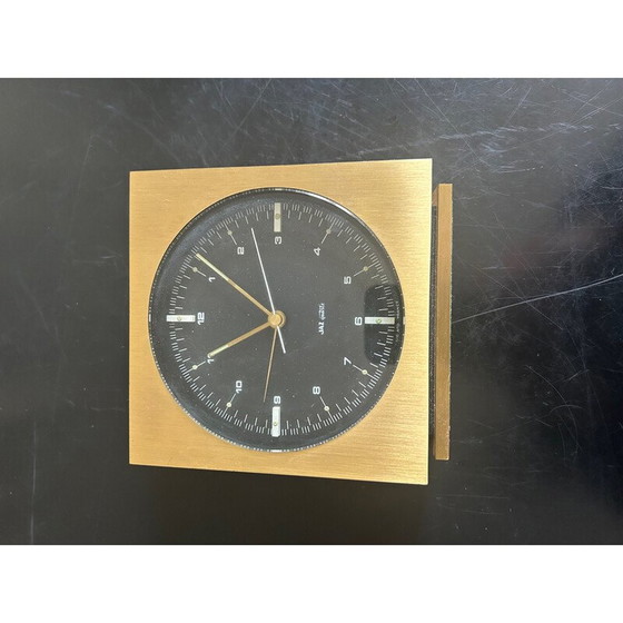 Image 1 of Vintage Jaz klok in geborsteld messing en glas, batterij-aangedreven uurwerk, 1976