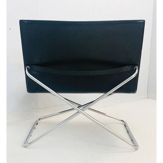 Image 1 of Paar vintage zwart lederen fauteuils Italië 1970