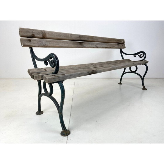 Image 1 of Mid century massief bankje van gietijzer en hout