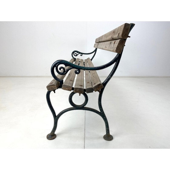 Image 1 of Mid century massief bankje van gietijzer en hout