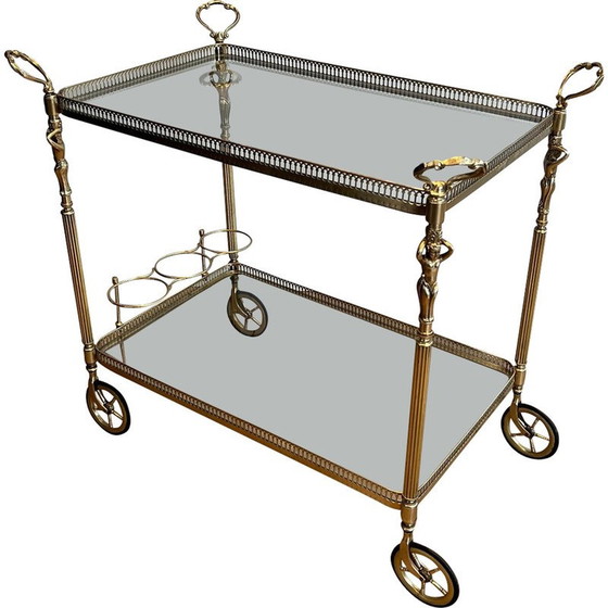 Image 1 of Vintage messing roltafel met cherubijnen decoraties, Frankrijk 1940