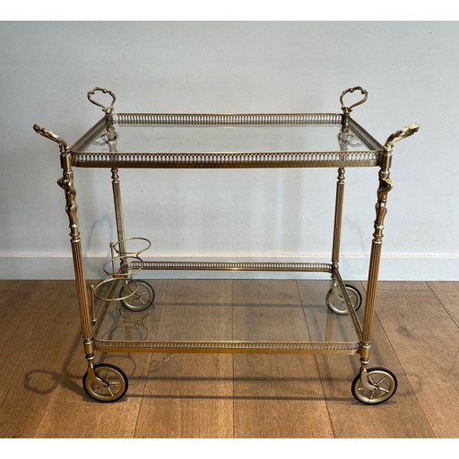 Vintage messing roltafel met cherubijnen decoraties, Frankrijk 1940