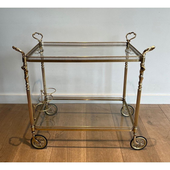 Image 1 of Vintage messing roltafel met cherubijnen decoraties, Frankrijk 1940