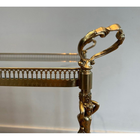 Image 1 of Vintage messing roltafel met cherubijnen decoraties, Frankrijk 1940