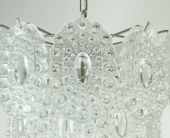 Image 1 of 3-tier Hanglamp met 29 ovale glazen schijven graewe kroonluchter 1960