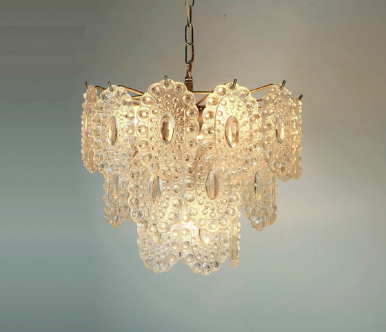 Image 1 of 3-tier Hanglamp met 29 ovale glazen schijven graewe kroonluchter 1960