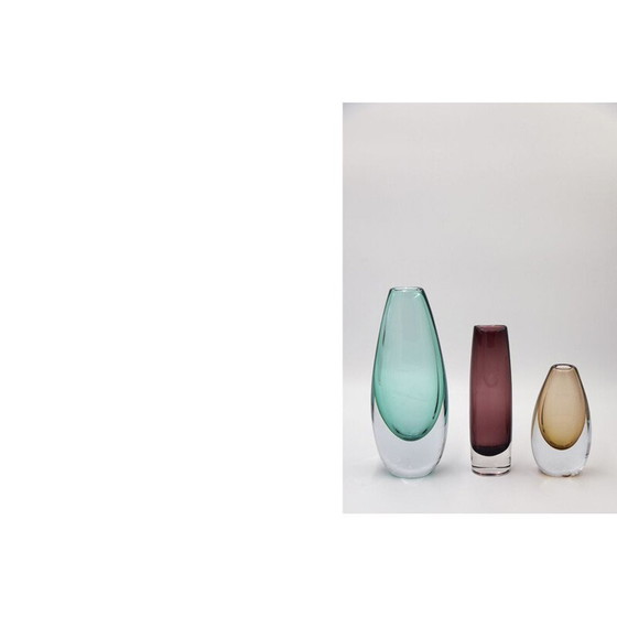 Image 1 of Mid Century Sommerso Plum Glazen Vaas, Scandinavisch 1950