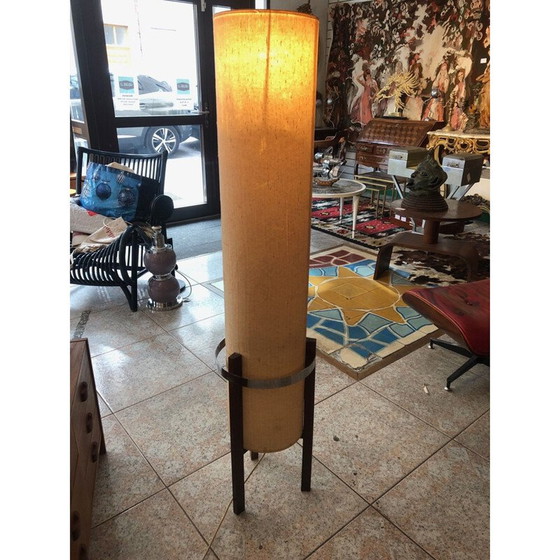 Image 1 of Scandinavische vintage vloerlamp in beige canvas en rozenhout 1960