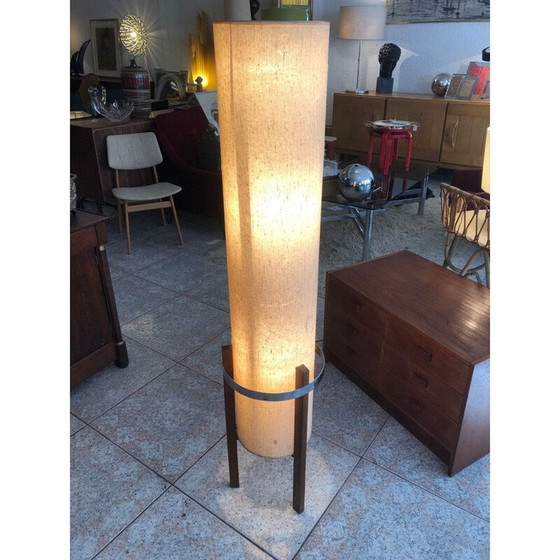 Image 1 of Scandinavische vintage vloerlamp in beige canvas en rozenhout 1960