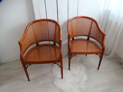 2 x Giorgetti fauteuil faux bamboo.