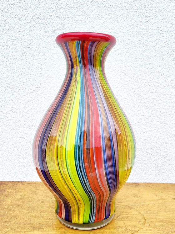 Image 1 of Meerkleurige vaas in glas, retro style, jaren 1980, vermoedelijk Murano, italy