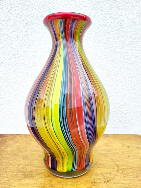 Image 1 of Meerkleurige vaas in glas, retro style, jaren 1980, vermoedelijk Murano, italy