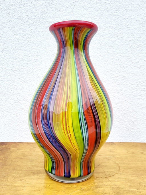 Meerkleurige vaas in glas, retro style, jaren 1980, vermoedelijk Murano, italy