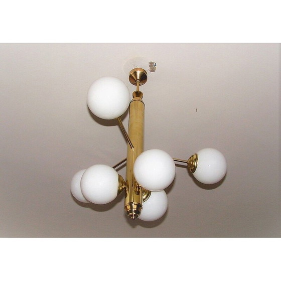 Image 1 of Vintage kroonluchter van messing en glas Modernistisch 1960