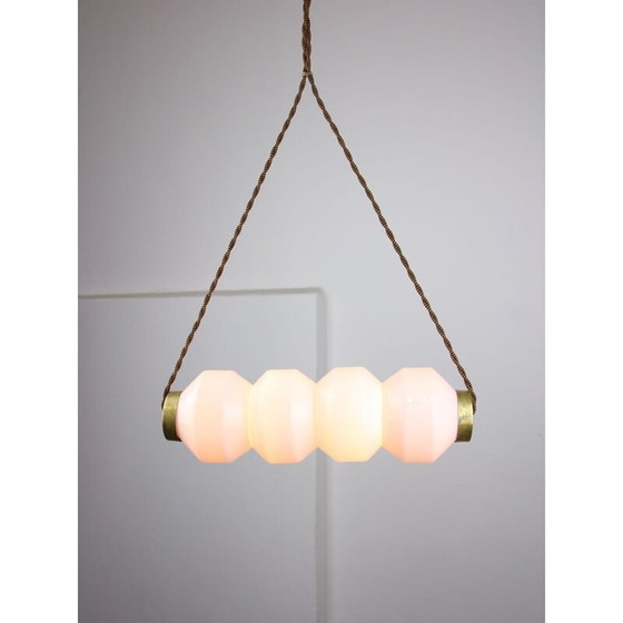 Image 1 of Mid Century opaline en messing hanglamp