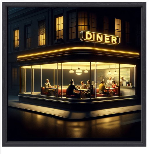 Edward Hopper ---The Night Restaurant (Ingelijst)