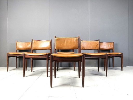 Set van 6 Braziliaans leren eetkamerstoelen, 1970S