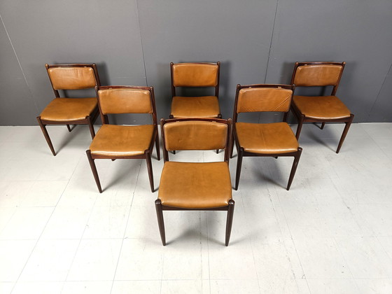 Image 1 of Set van 6 Braziliaans leren eetkamerstoelen, 1970S