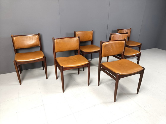 Image 1 of Set van 6 Braziliaans leren eetkamerstoelen, 1970S