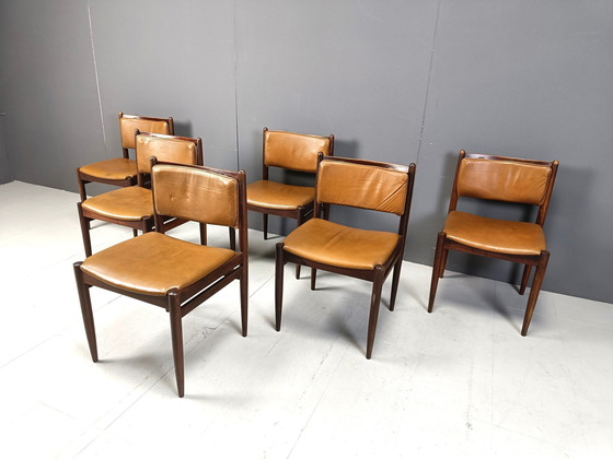 Image 1 of Set van 6 Braziliaans leren eetkamerstoelen, 1970S