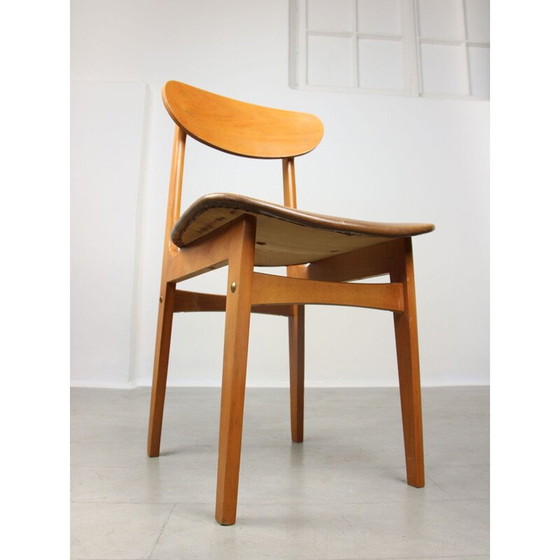 Image 1 of Set van 3 vintage Italiaanse eetkamerstoelen van hout en kunstleer