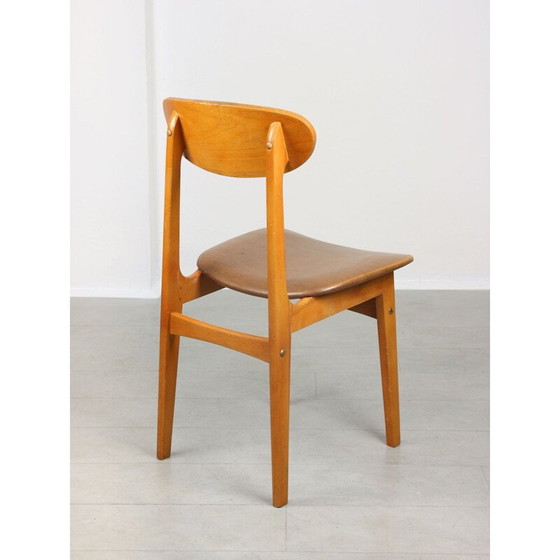 Image 1 of Set van 3 vintage Italiaanse eetkamerstoelen van hout en kunstleer