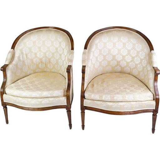 Paar vintage Louise zestien gepolijste mahonie fauteuils, 1880