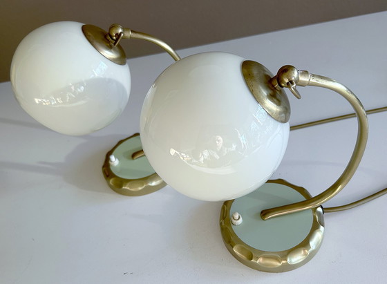 Image 1 of 2X Bauhaus Art Deco Glazen Tafellampen