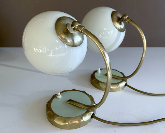 Image 1 of 2X Bauhaus Art Deco Glazen Tafellampen