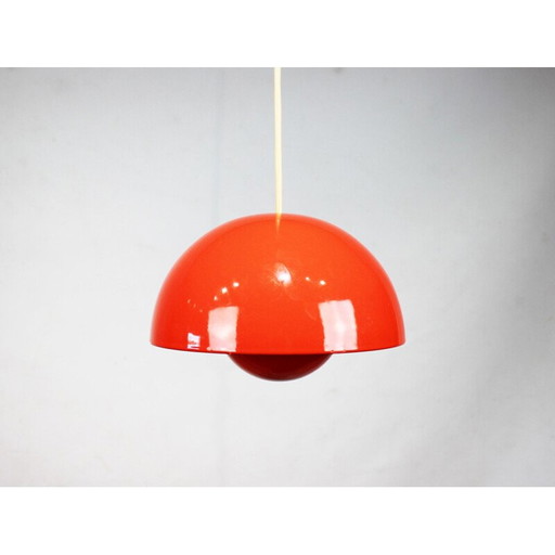 Vintage rode bloempot hanglamp model VP1 van Verner Panton, 1968