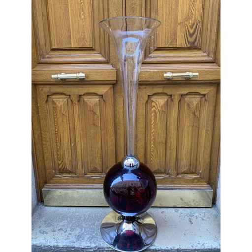 Vintage vaas van chroom, glas en kristal "spreek in de megafoon" door Eric Katz, 2021