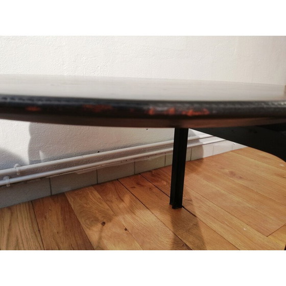 Image 1 of Vintage salontafel van hout en zwart leer