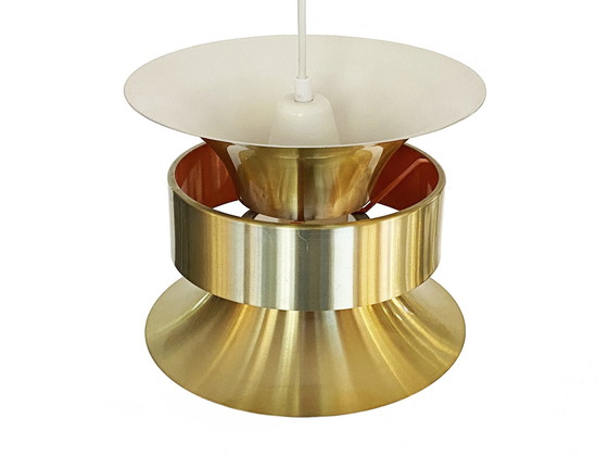 Image 1 of VEB Mettaldrücker Halle Hanglamp In Goud Geborsteld Aluminium, Denemarken 1970S