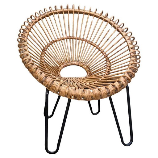 Rotan fauteuil met metalen poot - Circa 1950