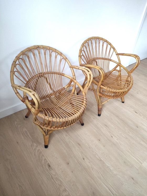 Image 1 of Set Van 2 Vintage Rotan Lounge Stoelen