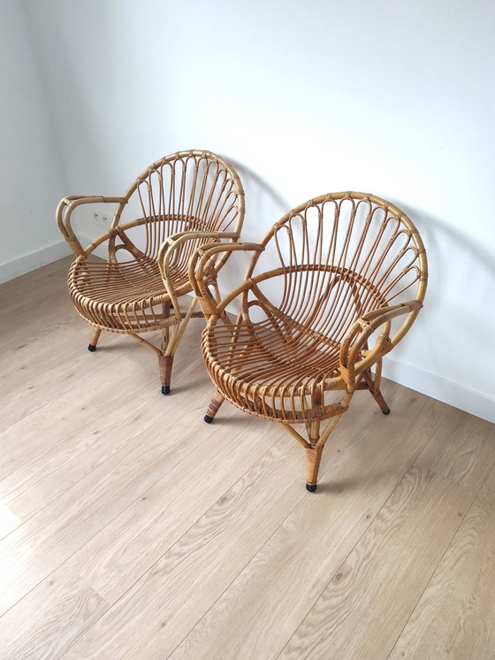 Image 1 of Set Van 2 Vintage Rotan Lounge Stoelen