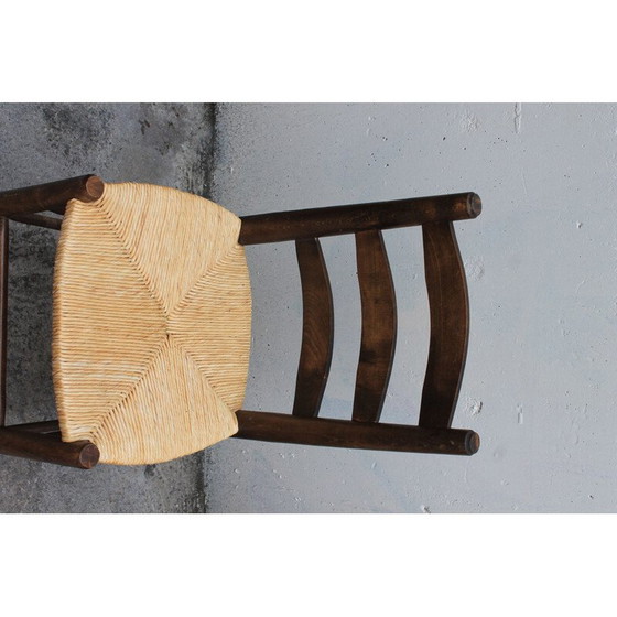 Image 1 of Paar vintage brutalistische stoelen van hout en stro, 1980