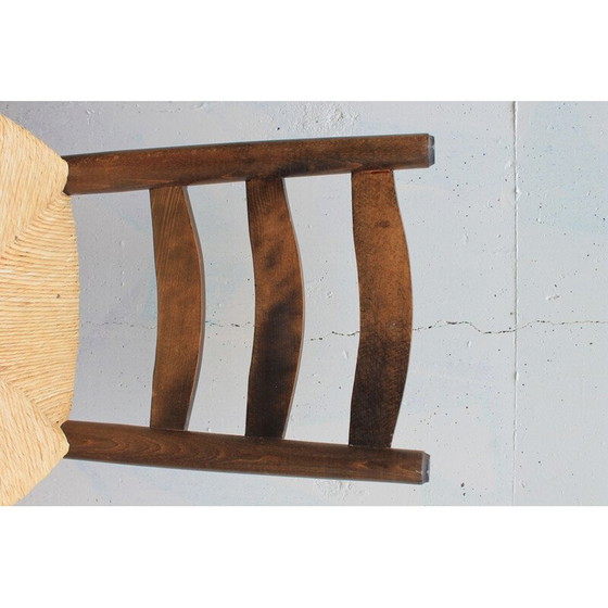 Image 1 of Paar vintage brutalistische stoelen van hout en stro, 1980