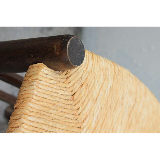 Image 1 of Paar vintage brutalistische stoelen van hout en stro, 1980