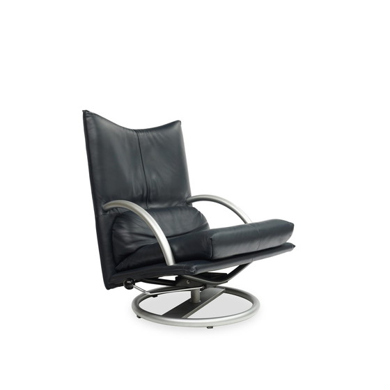 Image 1 of Rolf Benz Bmp 418 Torino Fauteuil & Kruk | Donkerblauw leer