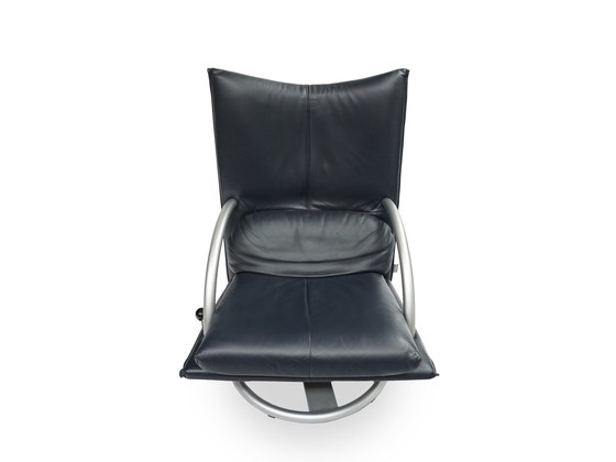 Image 1 of Rolf Benz Bmp 418 Torino Fauteuil & Kruk | Donkerblauw leer