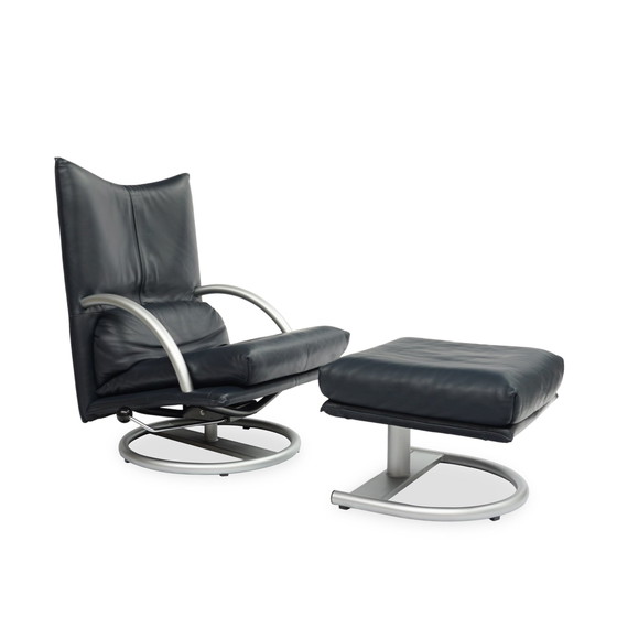 Image 1 of Rolf Benz Bmp 418 Torino Fauteuil & Kruk | Donkerblauw leer