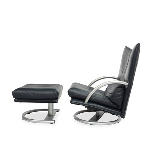 Rolf Benz Bmp 418 Torino Fauteuil & Kruk | Donkerblauw leer