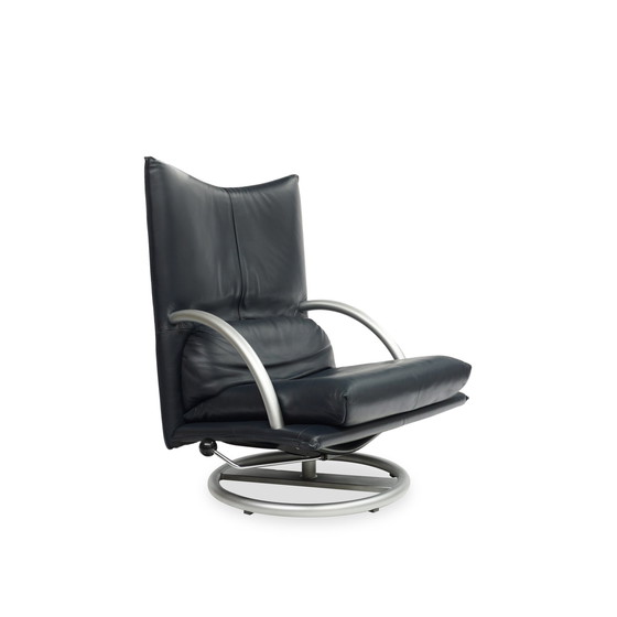 Image 1 of Rolf Benz Bmp 418 Torino Fauteuil & Kruk | Donkerblauw leer