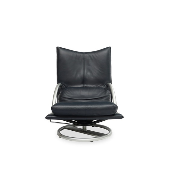 Image 1 of Rolf Benz Bmp 418 Torino Fauteuil & Kruk | Donkerblauw leer