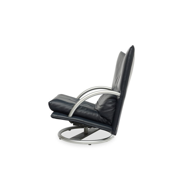 Image 1 of Rolf Benz Bmp 418 Torino Fauteuil & Kruk | Donkerblauw leer