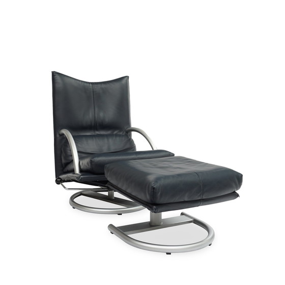 Image 1 of Rolf Benz Bmp 418 Torino Fauteuil & Kruk | Donkerblauw leer